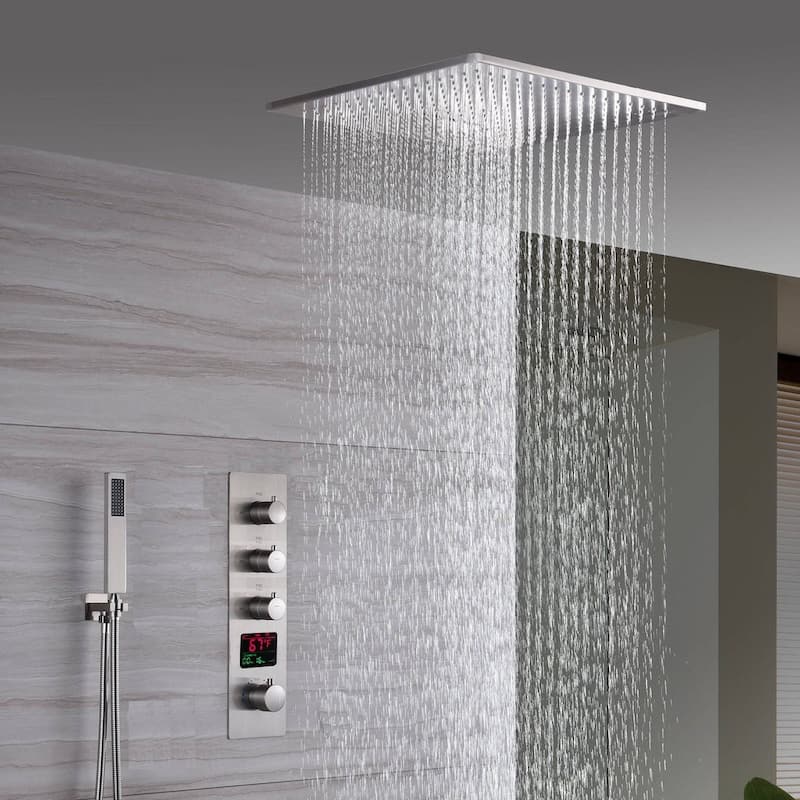 20inch ceiling mount rainfall waterfall shower systems 3 way thermostatic digital display shower faucet - 7'6" x 10'9" - Silver