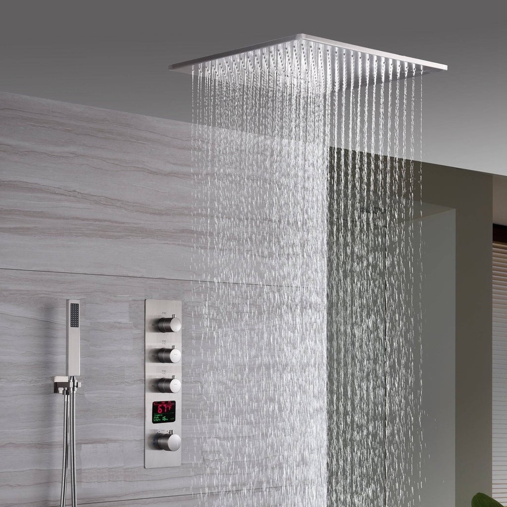 20inch ceiling mount rainfall waterfall shower systems 3 way thermostatic digital display shower faucet - 7'6" x 10'9"