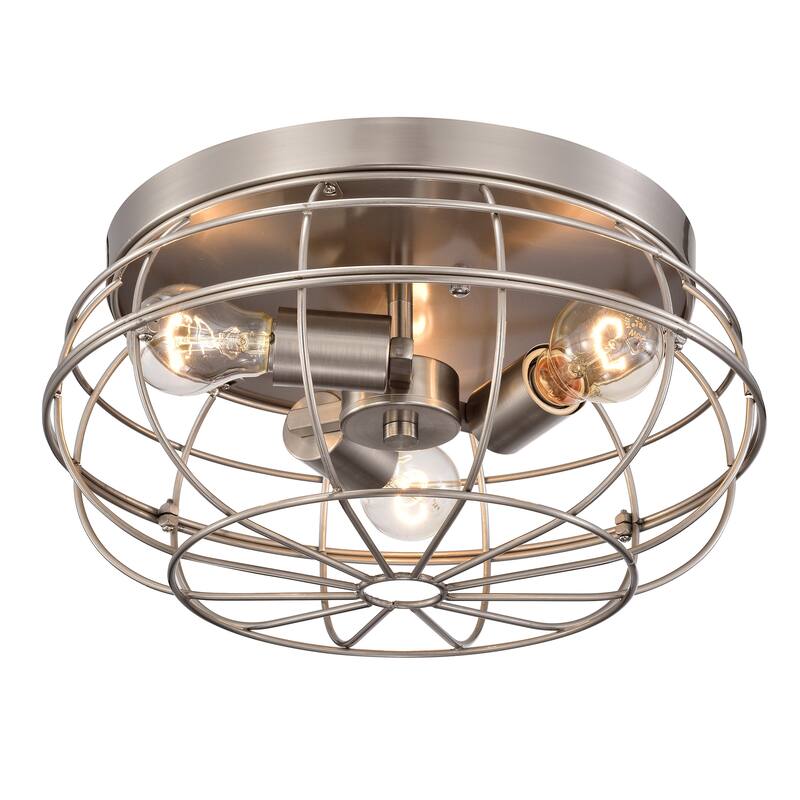 Sanah 3-Light Dome Metal Cage Flush Mount - Satin Nickel