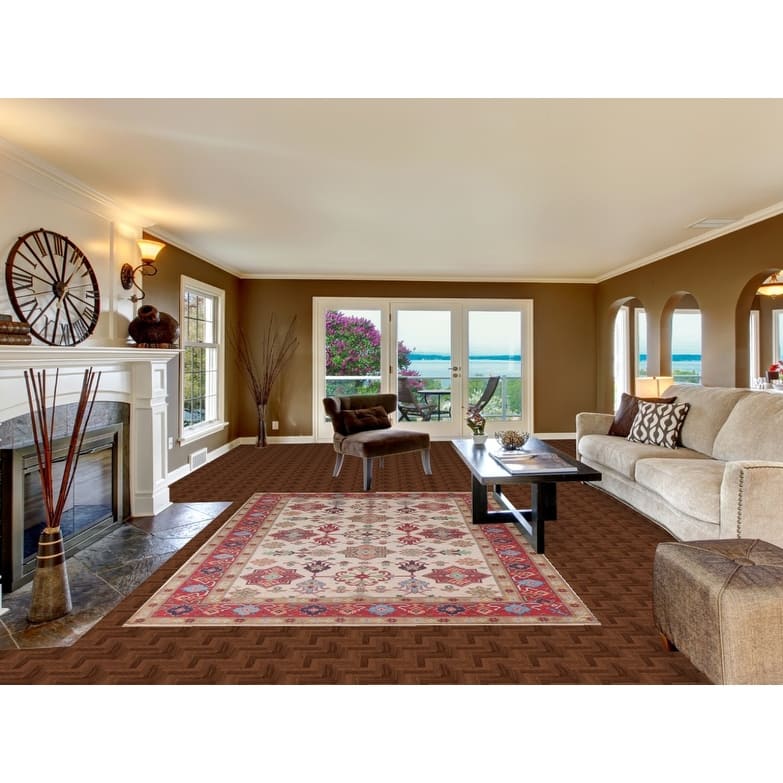 Hand Knotted Oriental 100% Wool Carpet Traditional All-Over Beige & Ivories Kazak Area Rug - 9' 9'' X 6' 5''