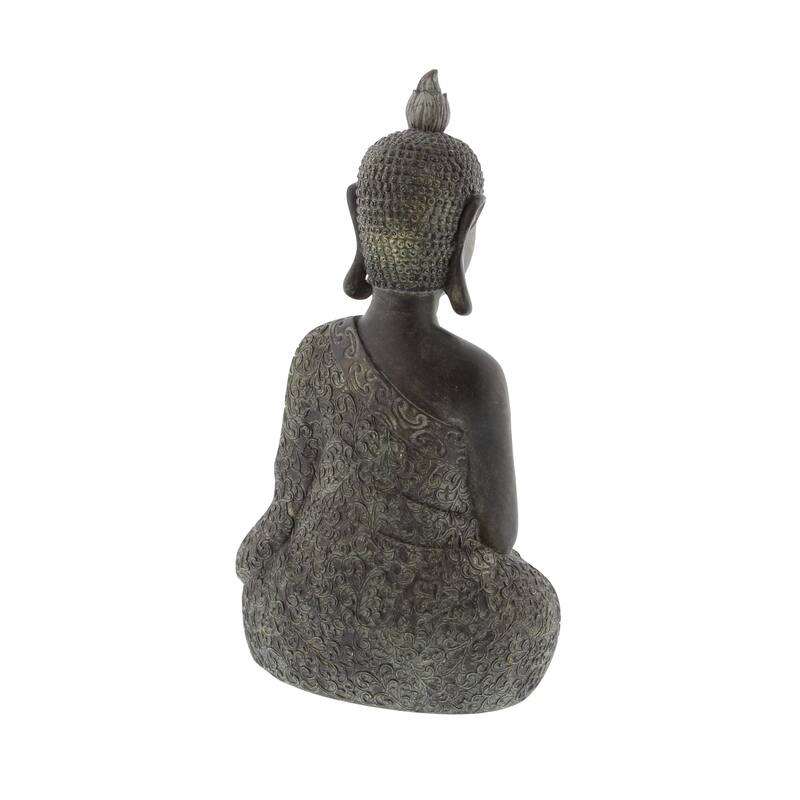 Brown Polystone Meditating Buddha Decorative Sculpture with Engraved Carvings and Relief Detailing