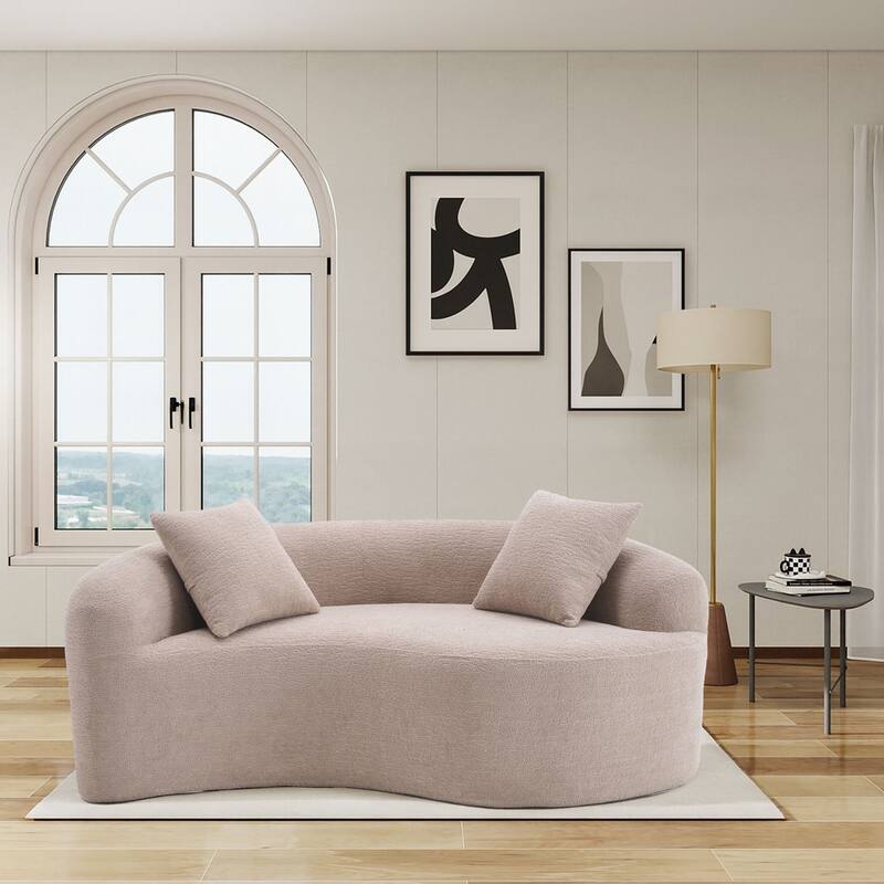 Modern 2-Seater Frame-Free Compressed Curved Chenille Upholstered Loveseat Sofa - Beige