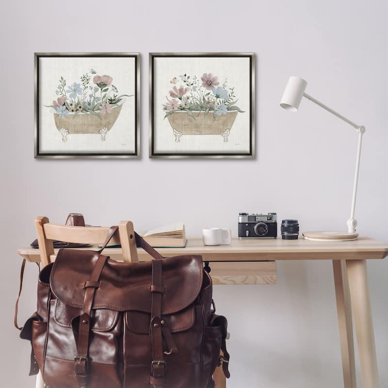 Stupell Rustic Florals in Bathtubs Framed Floater Canvas Wall Art Design By Tava Studios (Set of 2)