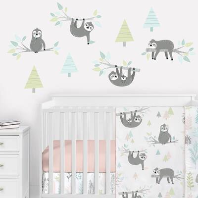 Blue Jungle Sloth Peel and Stick Wall Decal Stickers Art Nursery Decor (Set of 4) - Rainforest Trees for the Pink Collection