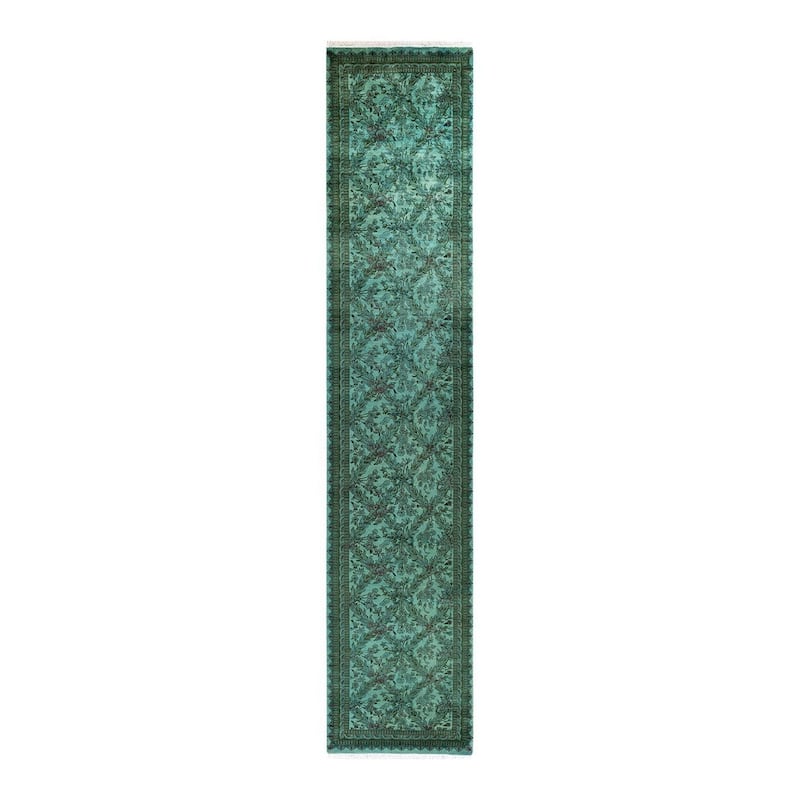 Overton Hand Knotted Wool Vintage Inspired Modern Contemporary Overdyed Blue Runner Rug - 2' 5" x 12' 4"