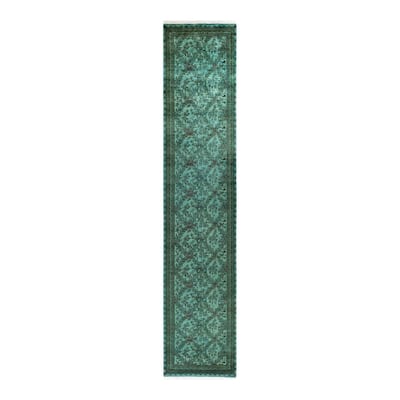 Overton Hand Knotted Wool Vintage Inspired Modern Contemporary Overdyed Blue Runner Rug - 2' 5" x 12' 4"