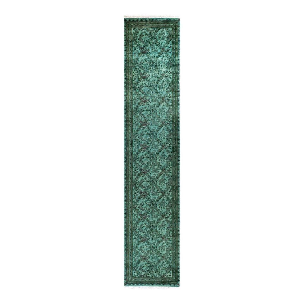 Overton Hand Knotted Wool Vintage Inspired Modern Contemporary Overdyed Blue Runner Rug - 2' 5" x 12' 4"