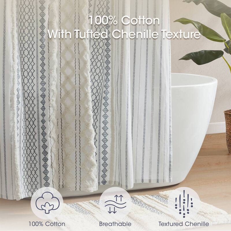 INK+IVY Imani Cotton Printed Shower Curtain with Chenille