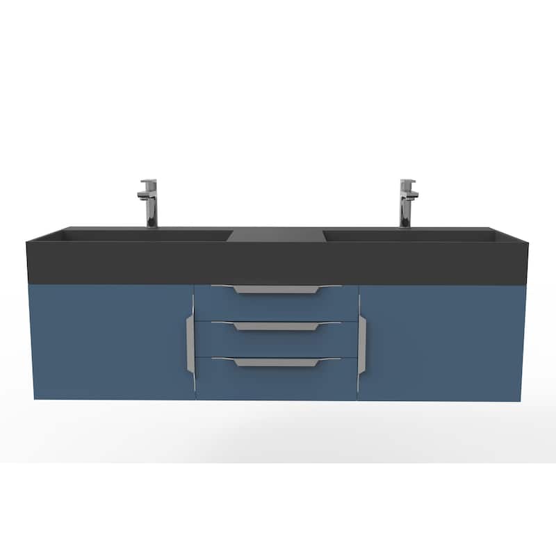 Amazon 60" Wall Mounted Bathroom Vanity Set w/ Black Top