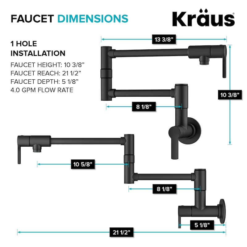 KRAUS Oletto Wall Mount Pot Filler Kitchen Faucet with Retractable Arm