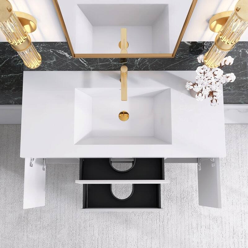 24"/30"/36"/48" Wall-Mounted 2-drawer Bathroom Vanity Set with Integrated Resin Sink