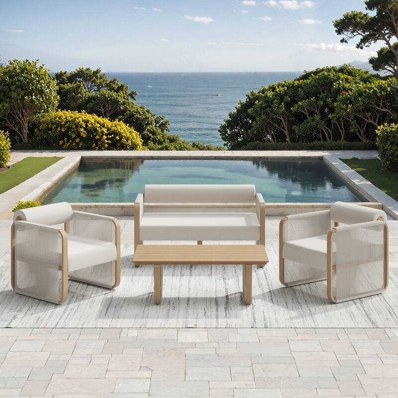 Corvus Kenya 4-Piece Modern Outdoor Sunbrella Rope Patio Conversation Set