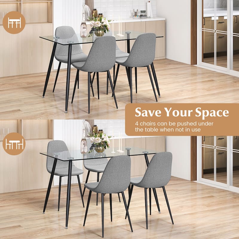 Gymax 5 PCS Dining Table Set 51" Modern Rectangular Glass Table & 4