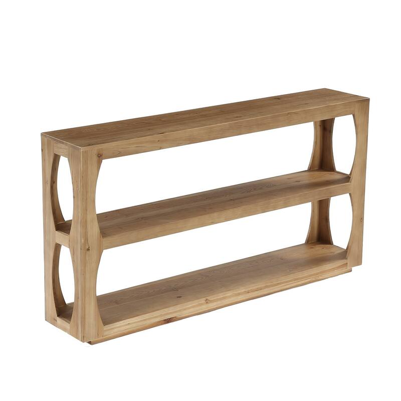 63" Solid Wood Console Table with 3-Tier Storage for Entryway Hallway - Light-Colored Fir Wood