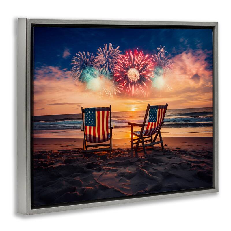 Stupell Summer Fireworks at Beach Framed Floater Canvas Wall Art Design By Arlington Prints