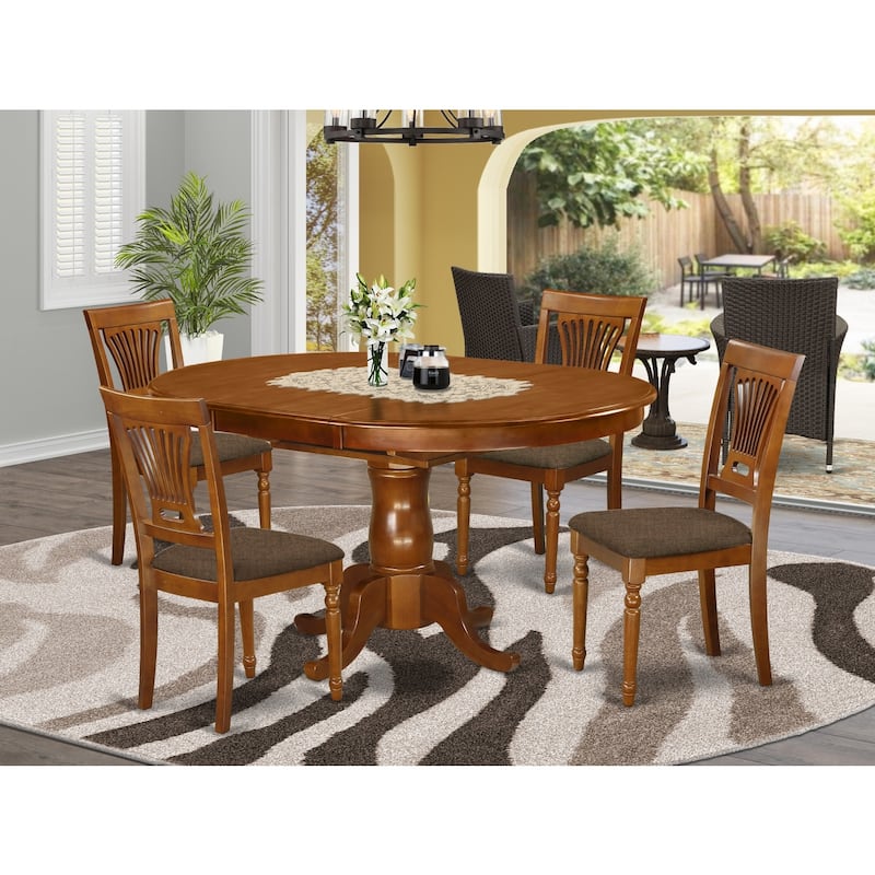 Bohemian Dining Table Set - Kitchen Table with Chairs - 42" Brown Pedestal Table - Expandable Leaf Design