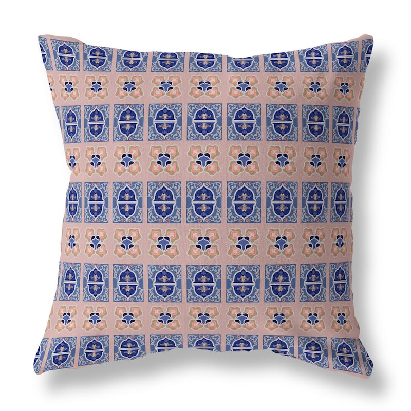 Blue And Silver Darbari Dynasty Indoor/Outdoor Throw Pillow Zipper