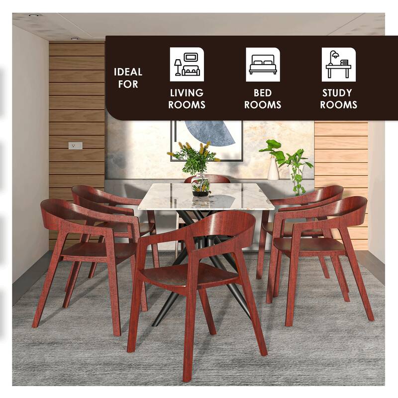 Dining Chair in Oak Wood with Open Back Design and Armrests Set of 2 Rivo Series