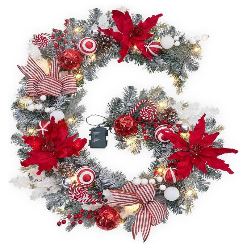 6FT Battery Powered Christmas Xmas Garlands Pre Lit Lights with Timer - N/A - Red