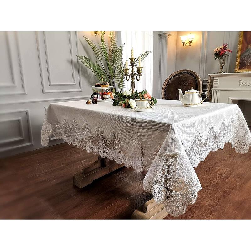 Violet Linen Versailes Embossed Embroidered Vintage Lace Pattern Tablecloth