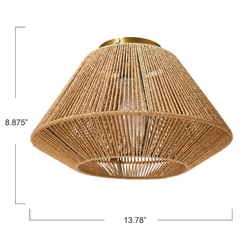 Rattan Shade Ceiling Lamp - 13.8"L x 13.8"W x 8.9"H