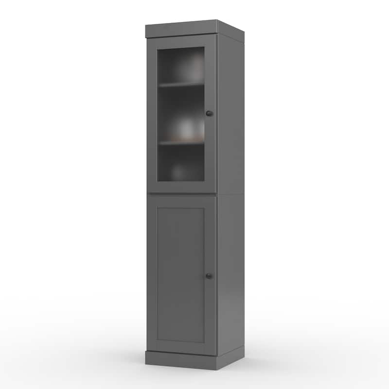 Palace Imports 100% Solid Wood 16.5" Pantry Cabinet with Frosted Glass, Shaker Doors and Adjustable Shelves - Gray
