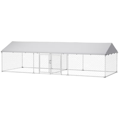 Large Outdoor Dog Kennel with Two-Room Design and Galvanized Steel Frame Waterproof Canopy