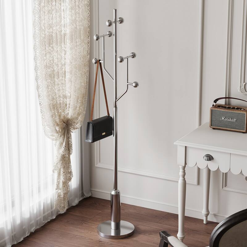 Stainless Steel Freestanding Coat Rack, Heavy Duty Metal Coat Tree - 70.9"H x 16.9"W(top) x 12.6"Dia(base)