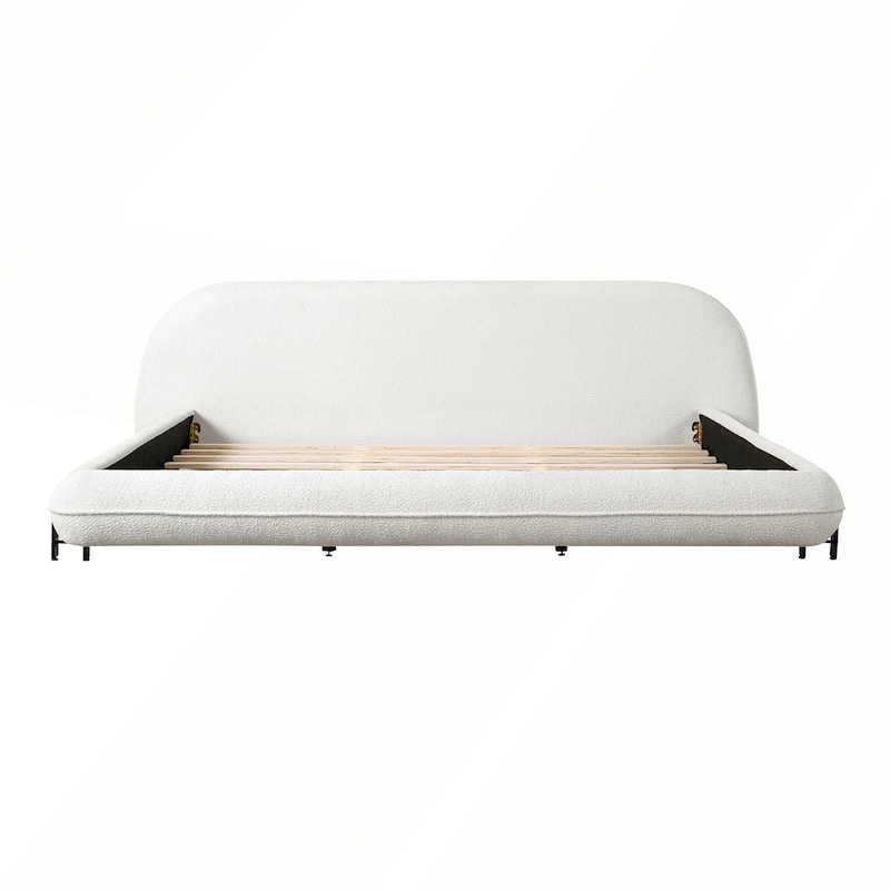 Upholstered Platform Bed with Curve-Shaped Design and Thick Headboard