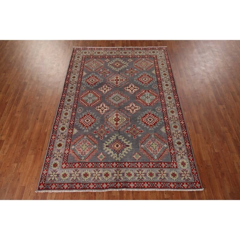 Traditional Gray Kazak Oriental Area Rug Handmade Wool Carpet - 5'8" x 8'0"