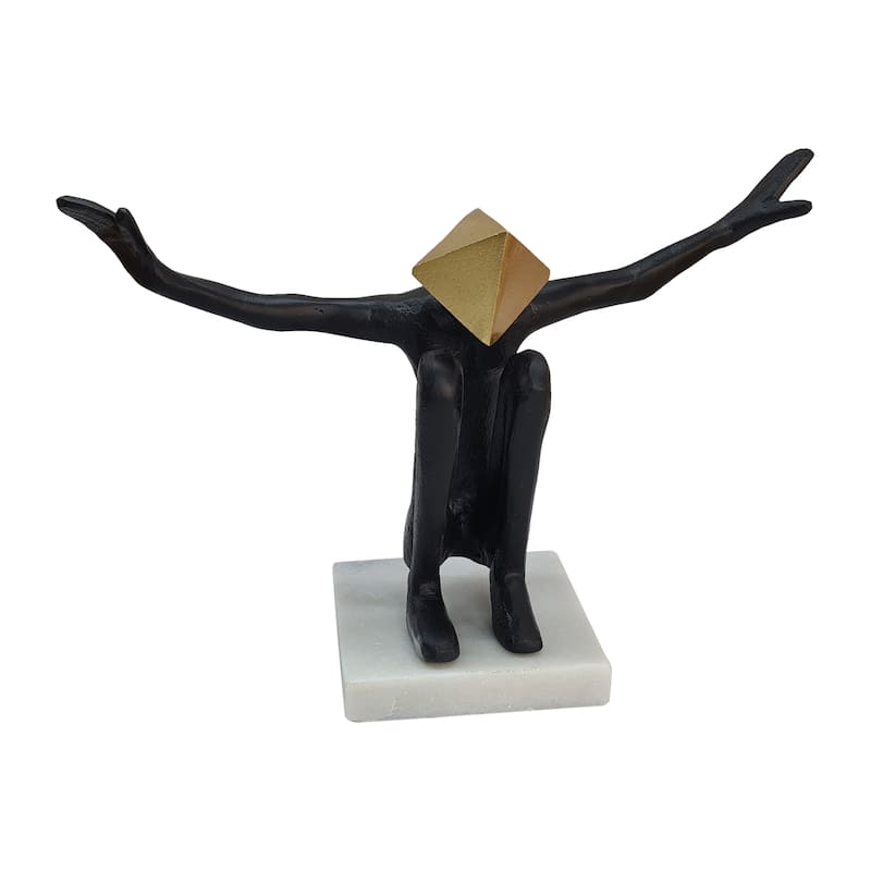 Sagebrook Home 13-Inch Black/Gold Metal Open Arms Man Sculpture, Aluminum and Marble Home Decor Accent - 13" x 5" x 8" - 13" x 5" x 8" - Black/gold