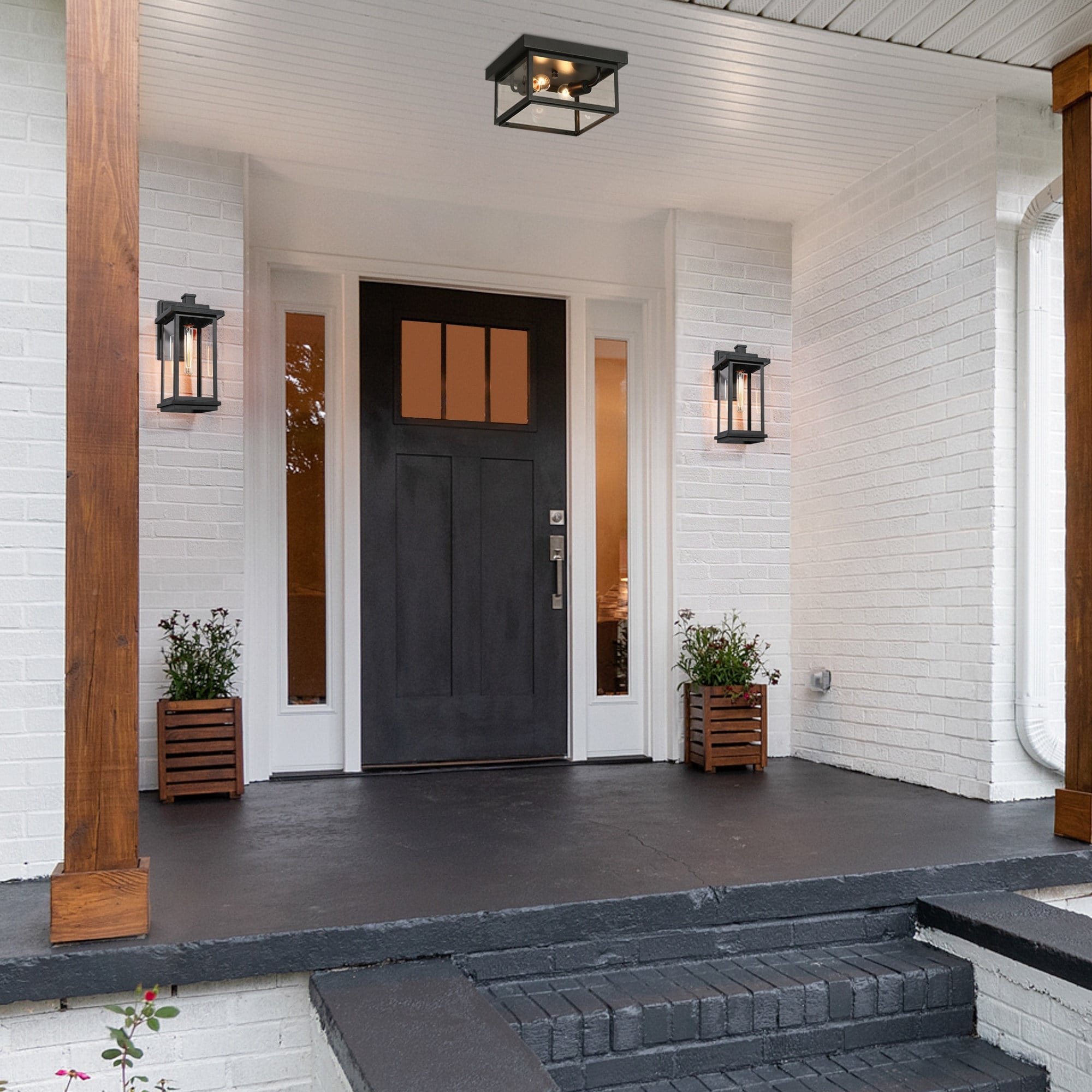 Lnc Modern Farmhouse 2 Light Black Flush Mount Glass Patio Outdoor Ceiling Lights L 11 inch x W 11 inch x H 5.1 inch Size Large 11 x W 11 x H 5.1