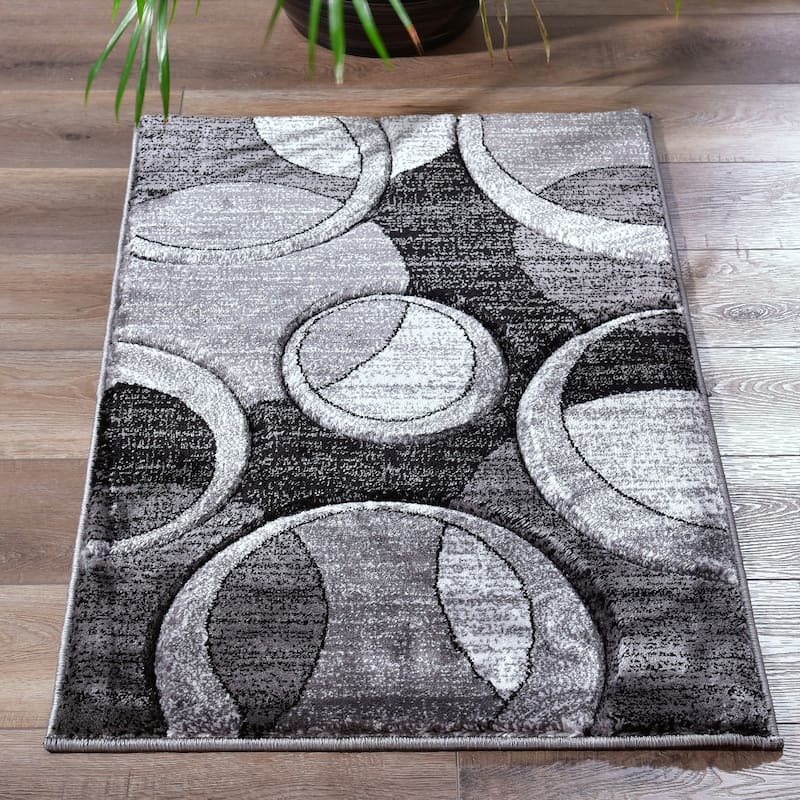 Orelsi Collection Abstract Geometric Circles Area Rug - 2'1" x 3'3" - Grey/Black