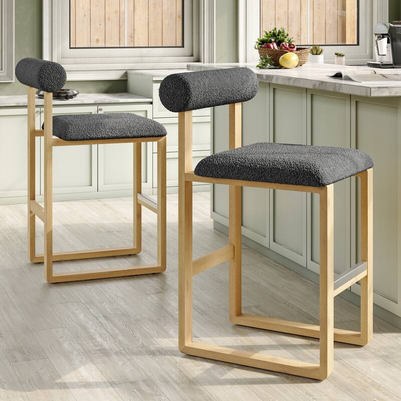 Corvus Caen Bar Stools with Wood Legs, Teddy Fabric (Set of 2)