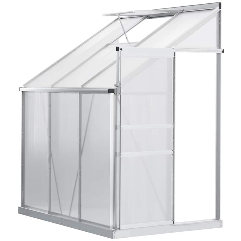 Outsunny 6' x 4' Aluminum Greenhouse Polycarbonate Walk-in Garden Greenhouse with Adjustable Roof Vent and Sliding Doorr, Clear