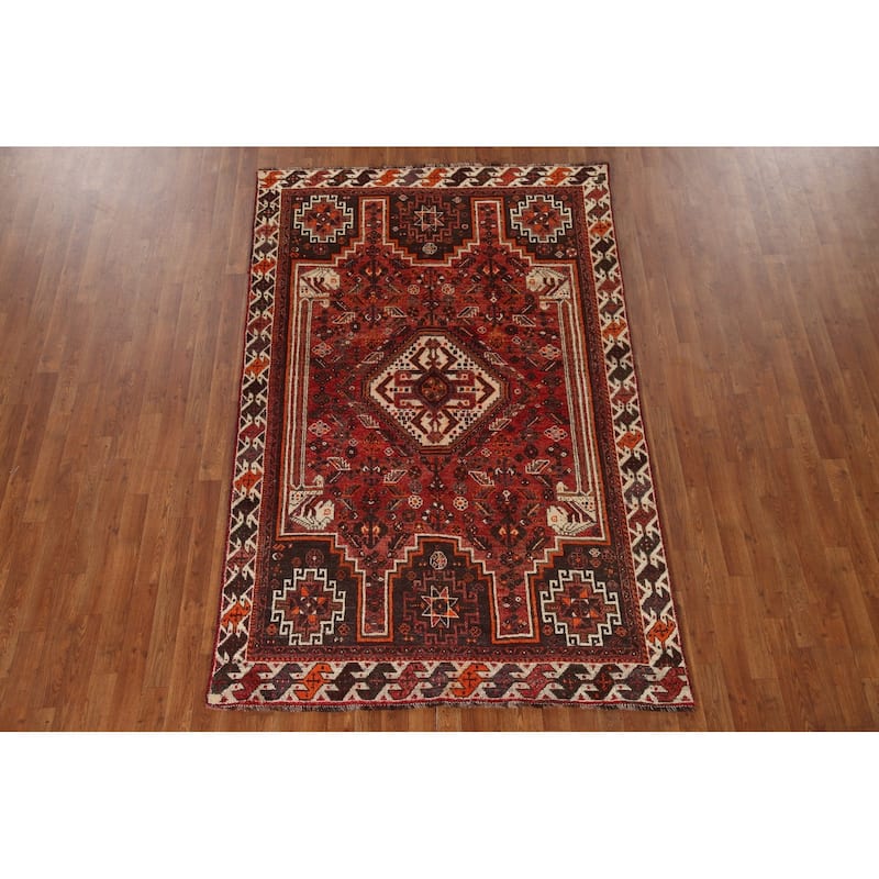 Qashqai Persian Vintage Area Rug Hand-Knotted Wool Carpet - 5'2"x 8'0"