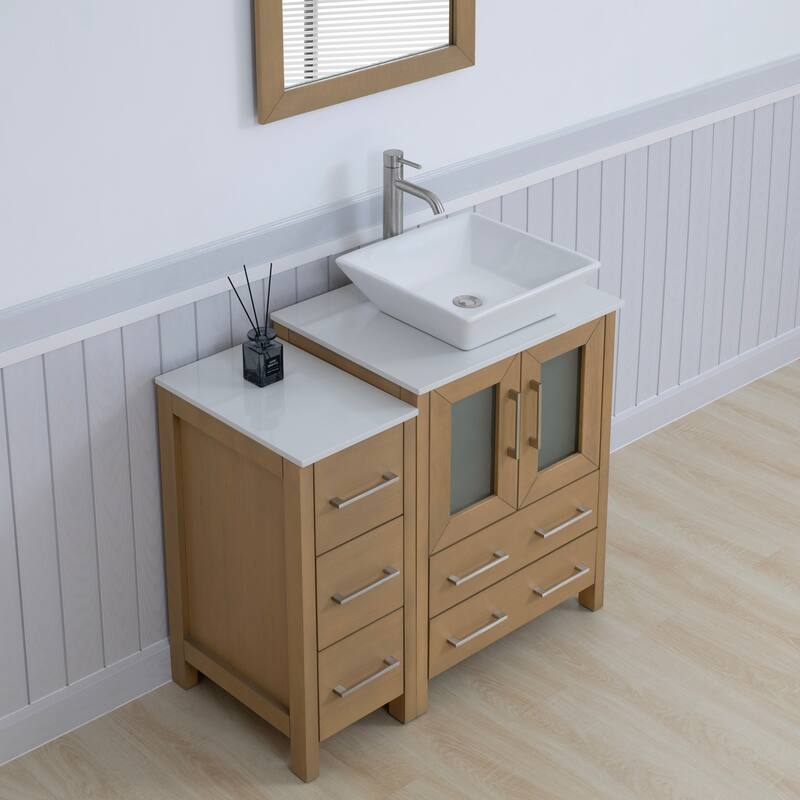 Vanity Art 36" Single Sink Bathroom Vanity Set with Engineered Marble Top and Free Mirror - 36 W X 18.5 D X 31.1 H