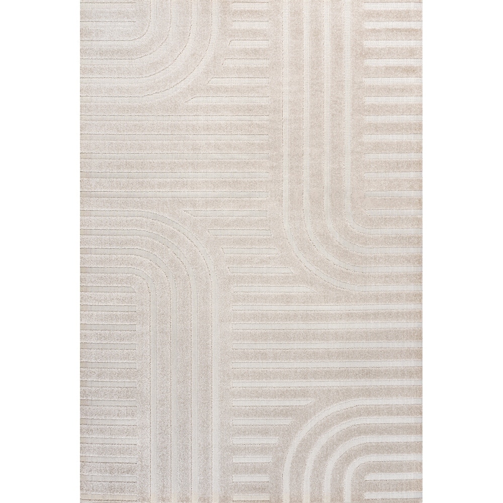 JONATHAN Y Finn High-Low MidCentury Modern Arch Stripe Two-Tone Indoor/Outdoor Rug