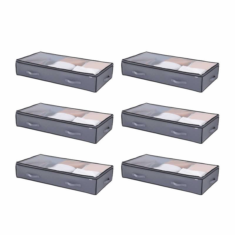 Grey Fabric Under-Bed Storage Bag 90L Foldable with Double Zipper and PVC Top - 39.2 x 19.7 x 7.1 inch - Grey