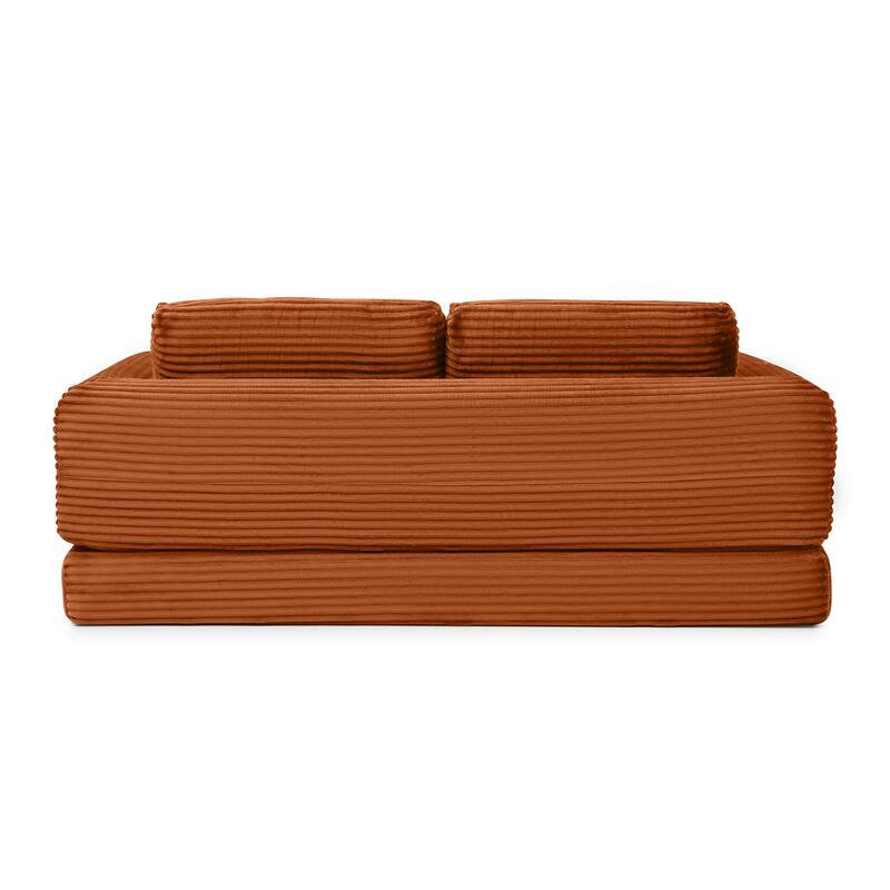 Minimalist Sofa Bed Sleeper Sofa Couch with 2 Pillows, 3-Seater Sofa Couch with Armrests for Living Room, Orange