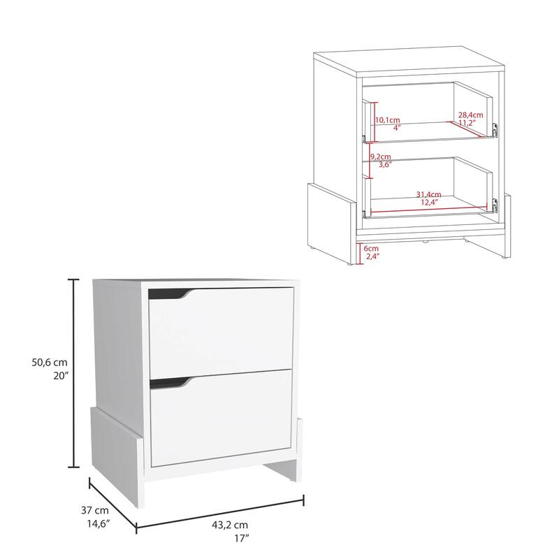 Nightstand with 2 Spacious Drawers, Sleek Design, Durable Manufactured Wood, Compact Size