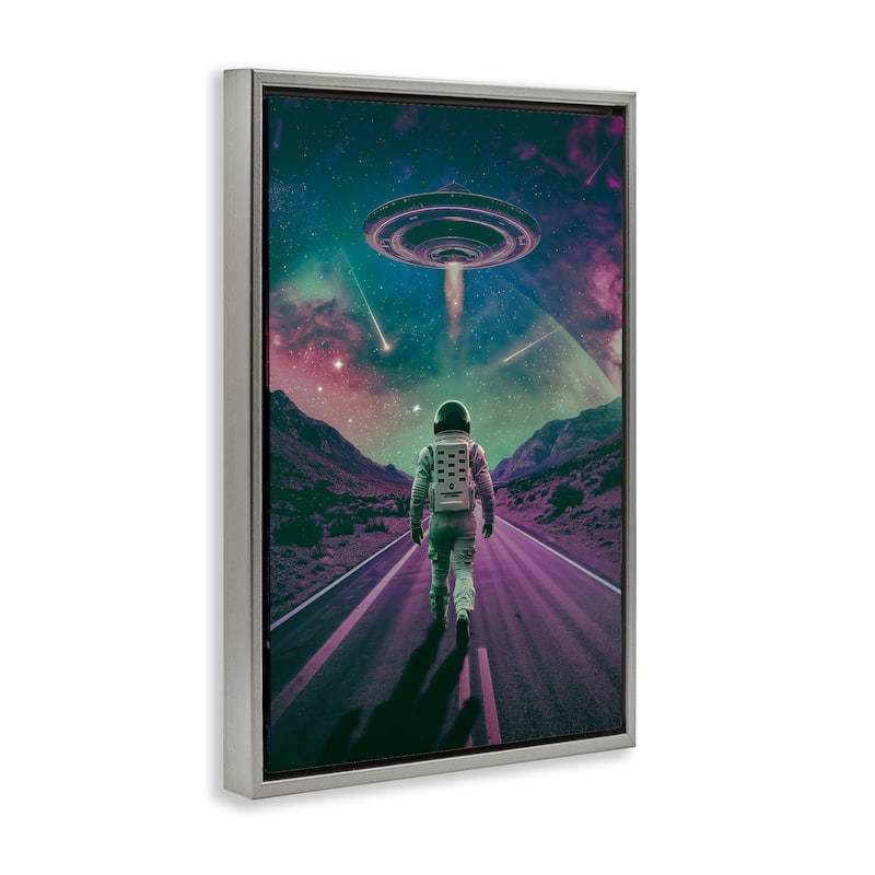 Stupell Alien Spaceship over Astronaut Framed Floater Canvas Wall Art Design By Wumples