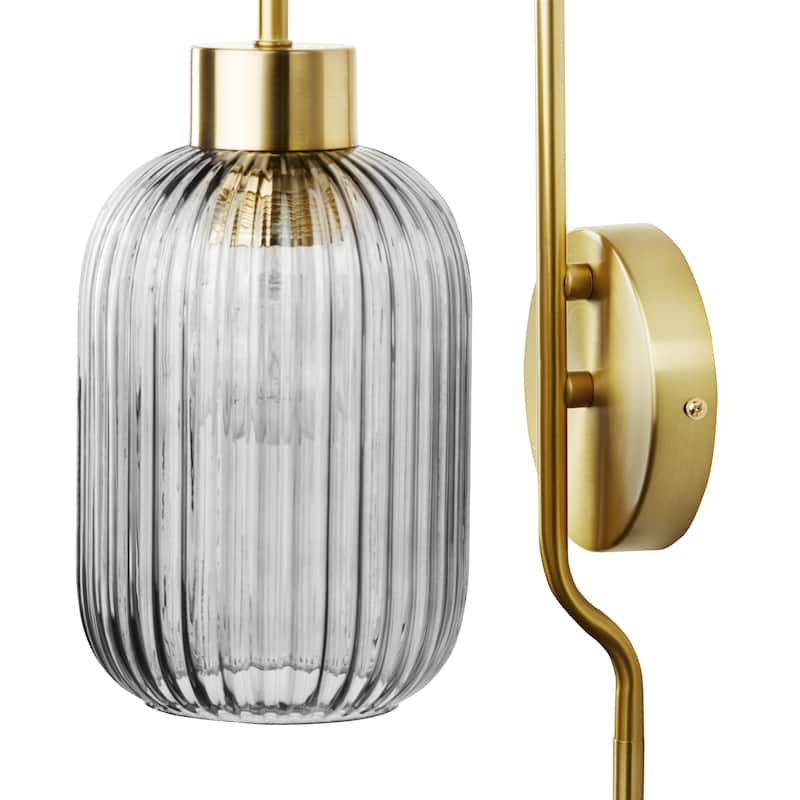 Adrienne River of Goods Smokey Glass and Metal Retro Wall Sconce - 5.375" x 8.625" x 32.25"