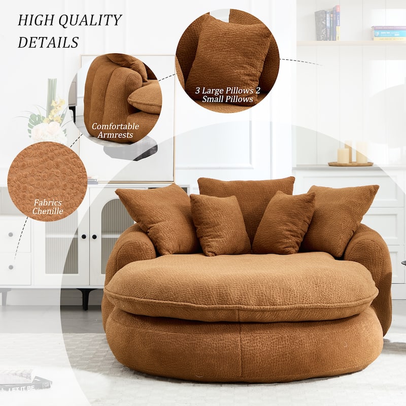 HOMEFUN Chenille Upholstered Oversized Wrap Around Deep Seat Bean Bag Lazy Sofa with 5 Pillows