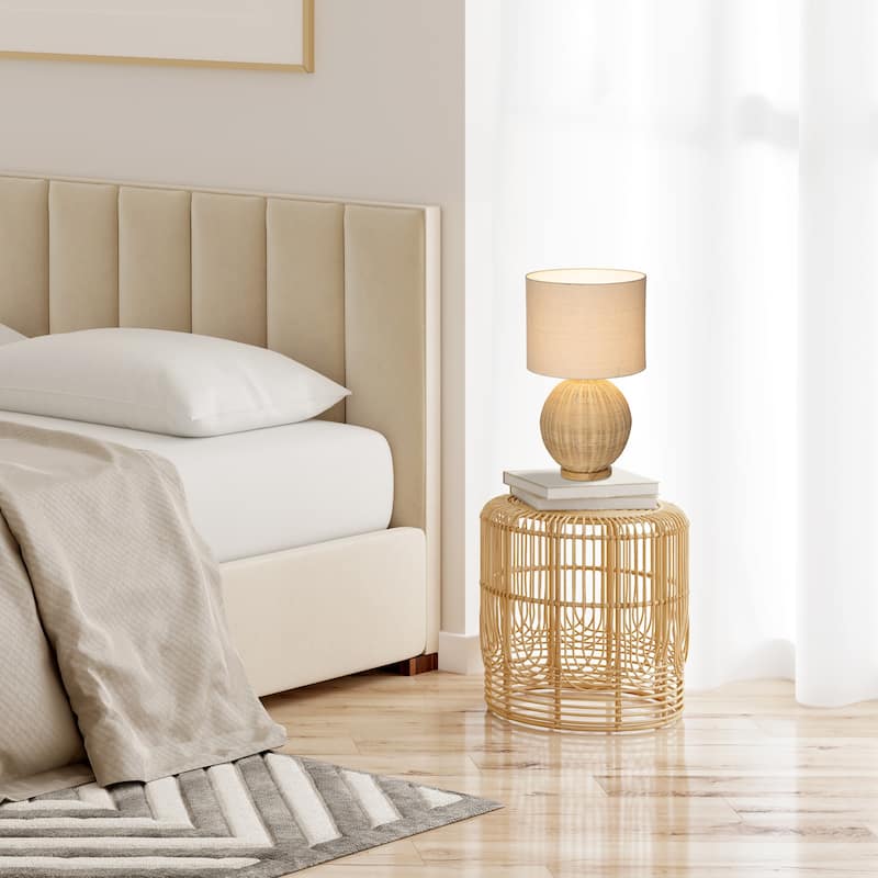 HOMCOM Nautical Style Table Lamp, Bedside Reading Light with White Fabric Lampshade and Rattan Base for E26 LED or Halogen Bulb