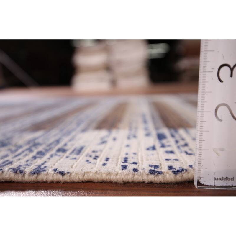 Striped Abstract Oriental Runner Rug Handmade Wool Carpet - 2'7"x 9'10"