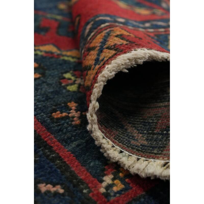 Hand Knotted Oriental 100% Wool Carpet Traditional Geometric Oranges & Rust Heriz Runner Rug - 9' 9'' X 3' 6''