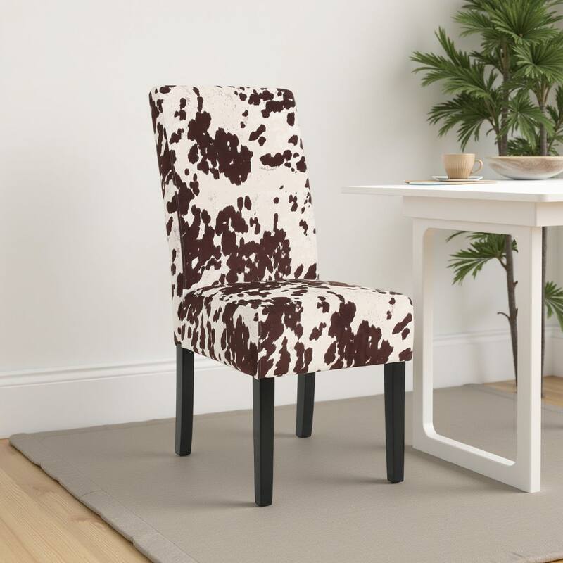 Serie Dining Chair Set of 2, Cowhide Pattern Beige Velvet, Rubberwood