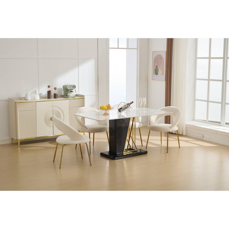 Set of 1 Dining Chairs With Curved Backrest and Golden Metal Legs