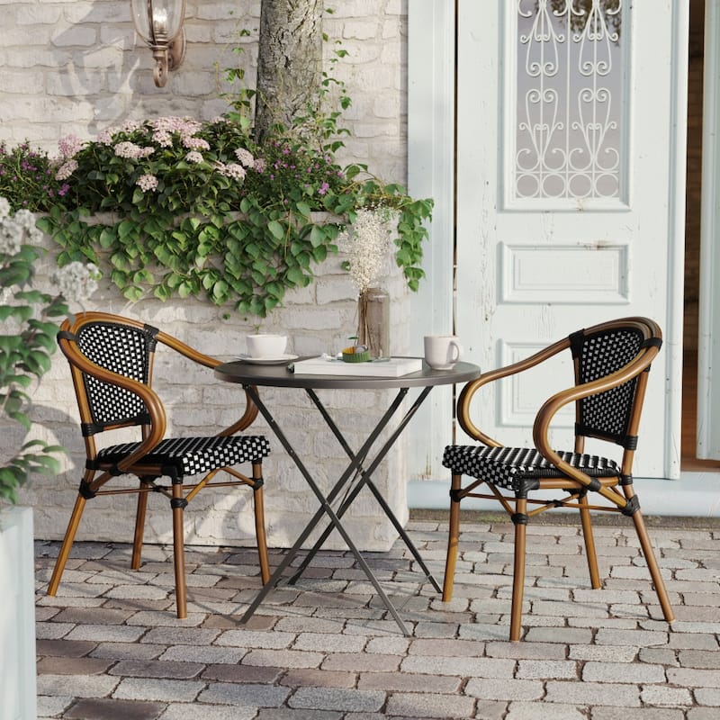 2 Pack All-Weather Commercial Paris Chairs with Bamboo Print Metal Frames